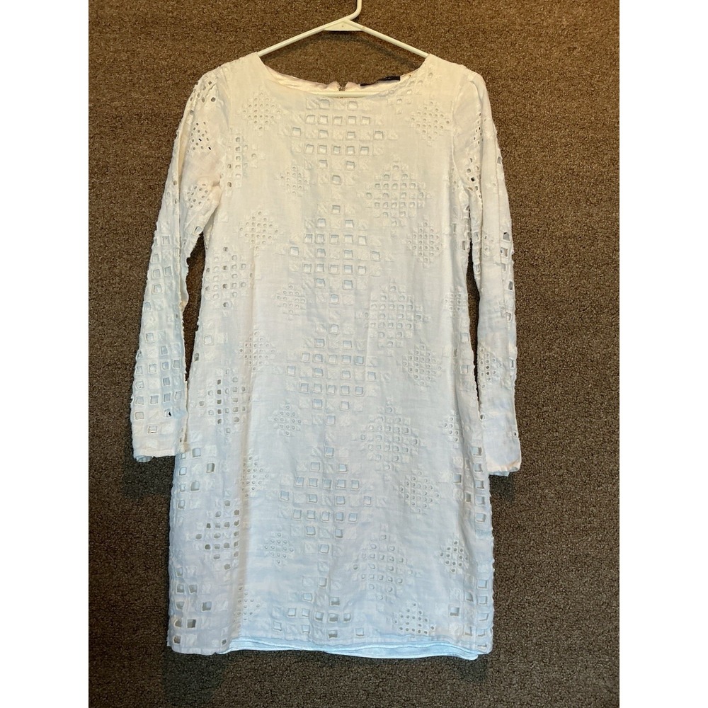 Ellie Tahari White Linen Dress Battenberg Eyelet Lace 6 Fitted LUXE RESORT‎